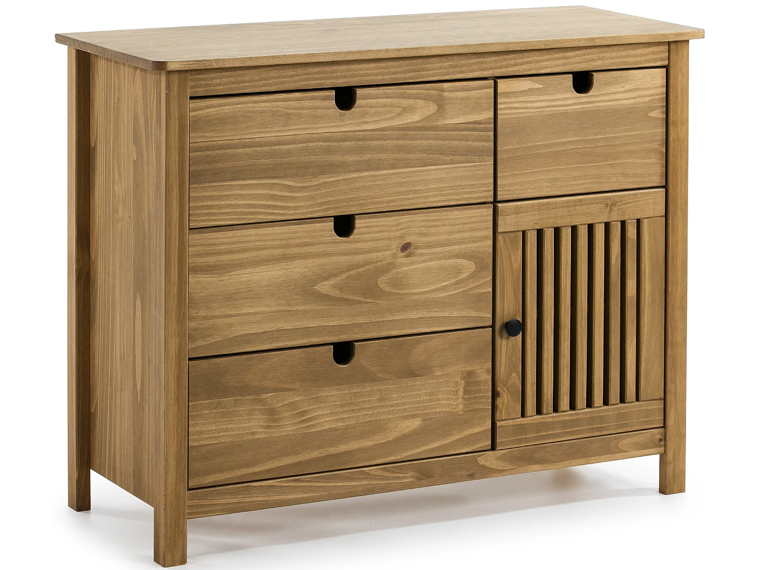 Commode en pin massif décor ciré naturel, meuble de rangement - Longueur 100 x Profondeur 40 x Hauteur 80 cm