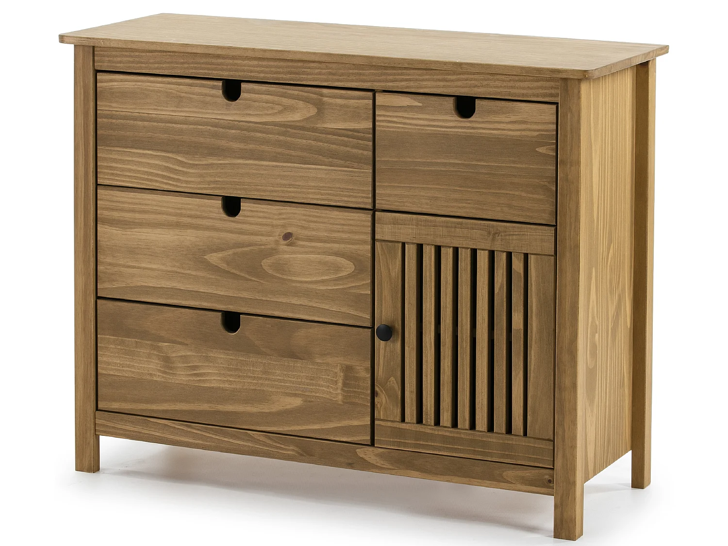 Commode en pin massif décor ciré naturel, meuble de rangement - Longueur 100 x Profondeur 40 x Hauteur 80 cm