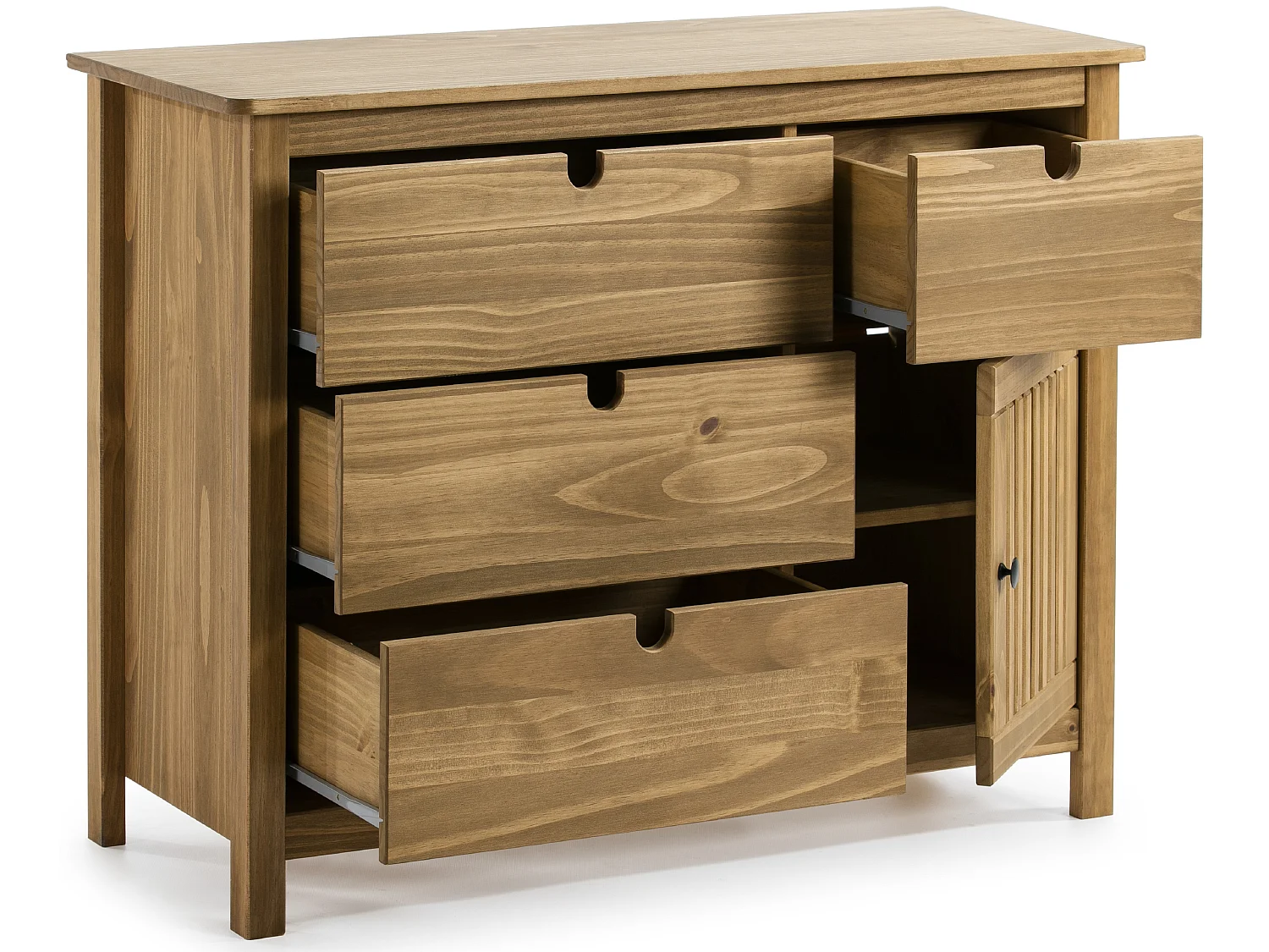 Commode en pin massif décor ciré naturel, meuble de rangement - Longueur 100 x Profondeur 40 x Hauteur 80 cm