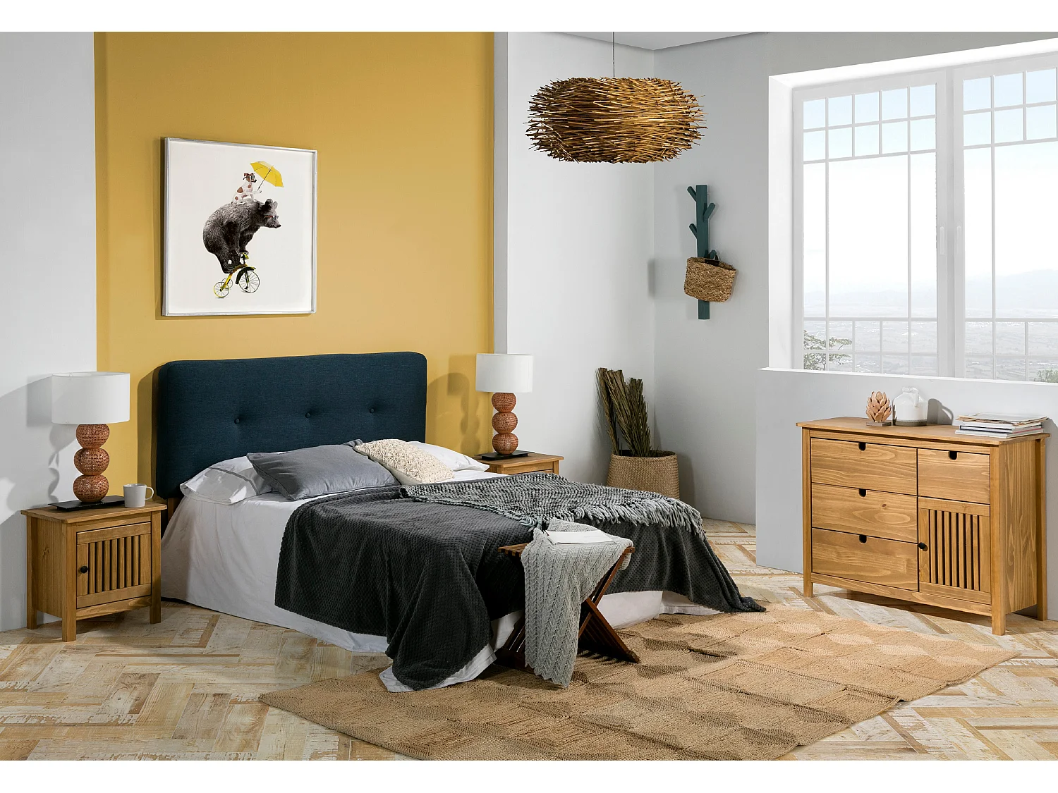 Commode en pin massif décor ciré naturel, meuble de rangement - Longueur 100 x Profondeur 40 x Hauteur 80 cm