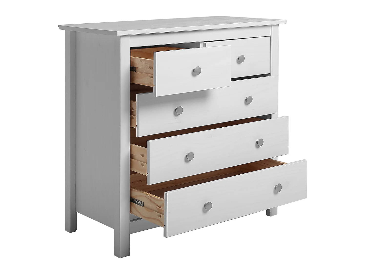 Commode,  meuble de rangement en pin coloris blanc- Longueur 79 x Profondeur 40  x Hauteur 80  cm