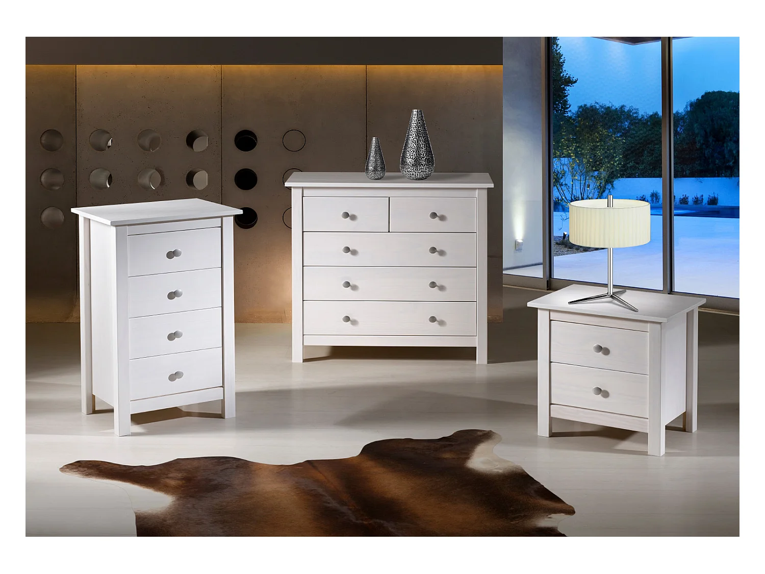 Commode,  meuble de rangement en pin coloris blanc- Longueur 79 x Profondeur 40  x Hauteur 80  cm
