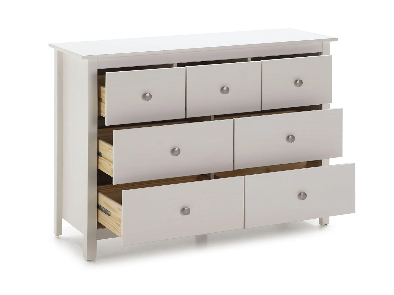Commode, meuble de rangement en pin coloris blanc - Longueur 110 x Profondeur 40  x Hauteur 80 cm