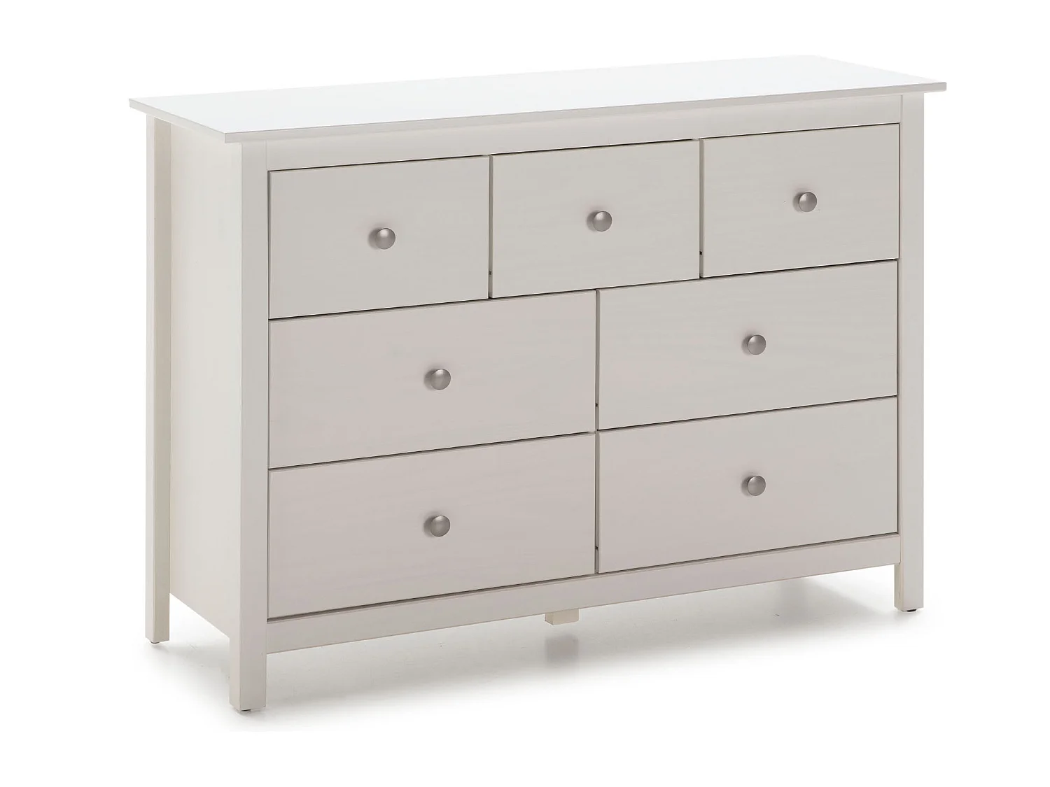 Commode, meuble de rangement en pin coloris blanc - Longueur 110 x Profondeur 40  x Hauteur 80 cm