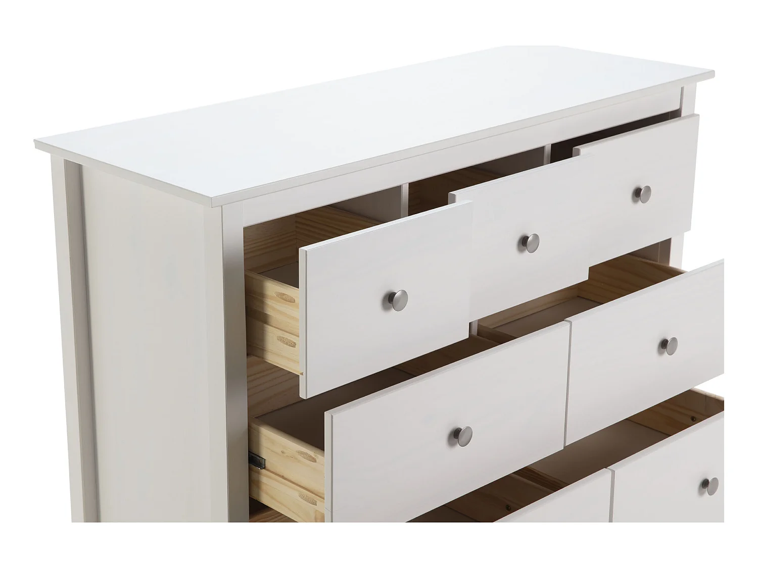 Commode, meuble de rangement en pin coloris blanc - Longueur 110 x Profondeur 40  x Hauteur 80 cm