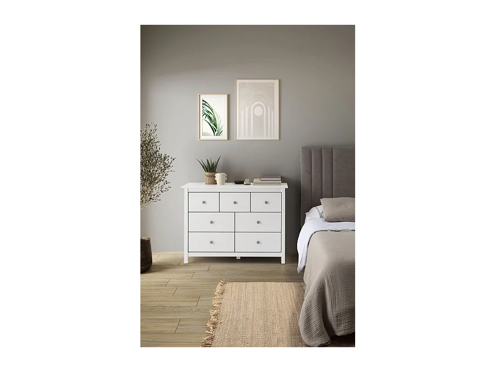 Commode, meuble de rangement en pin coloris blanc - Longueur 110 x Profondeur 40  x Hauteur 80 cm