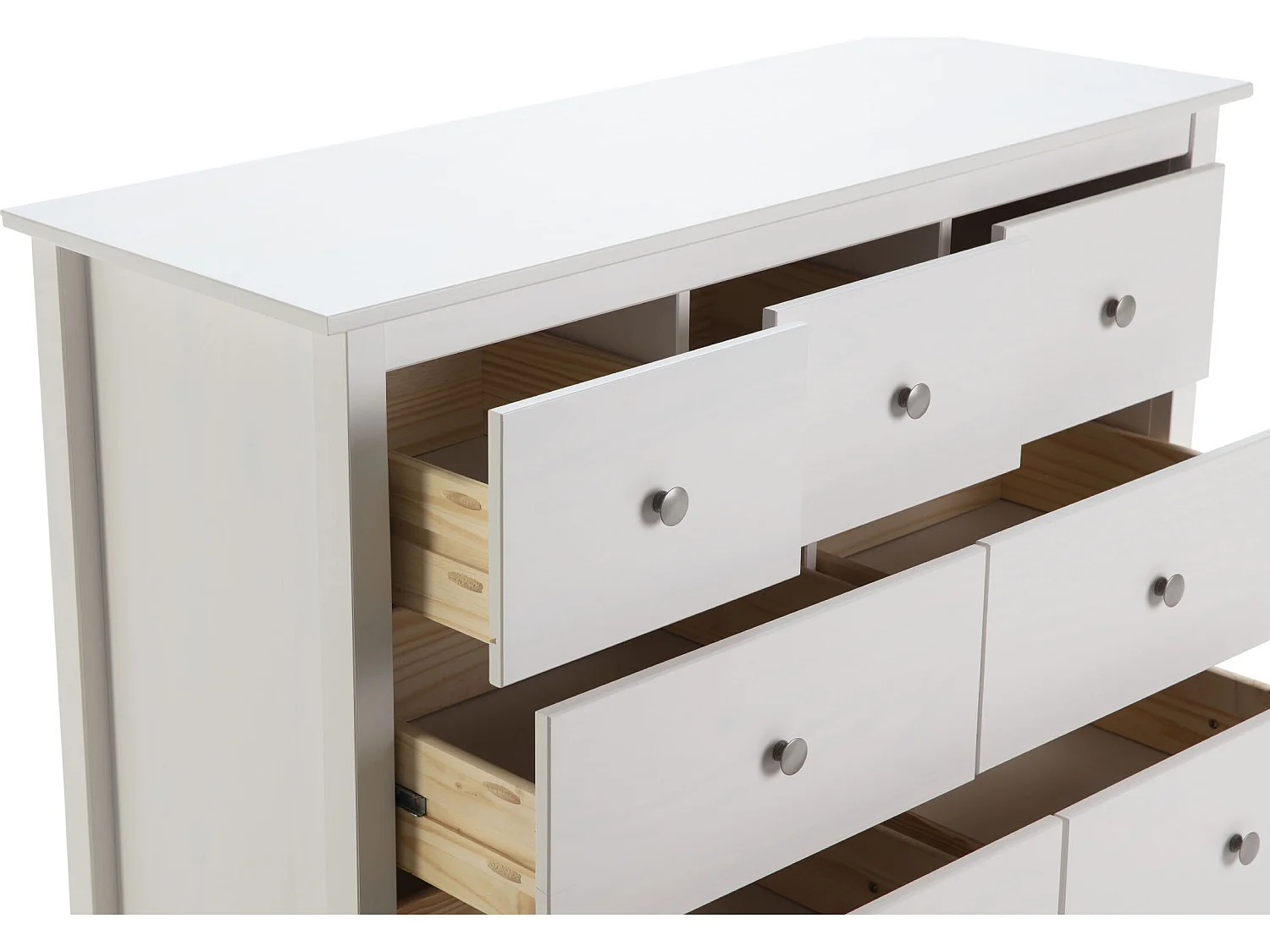 Commode, meuble de rangement en pin coloris blanc - Longueur 110 x Profondeur 40  x Hauteur 80 cm