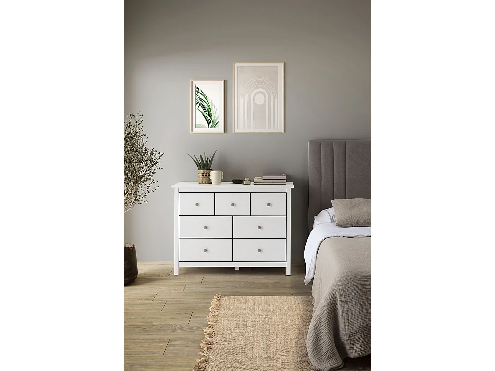 Commode, meuble de rangement en pin coloris blanc - Longueur 110 x Profondeur 40  x Hauteur 80 cm