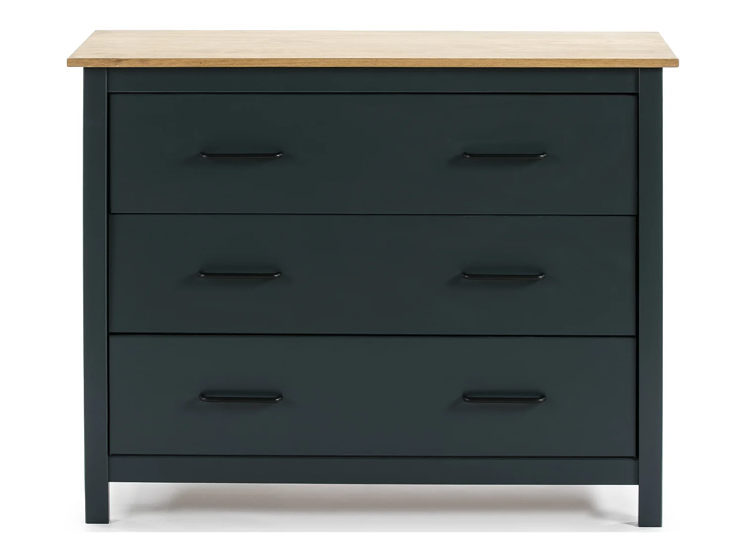 Commode en pin massif décor ciré bleu marine et chêne, meuble de rangement - Longueur 100 x Profondeur 40 x Hauteur 80 cm