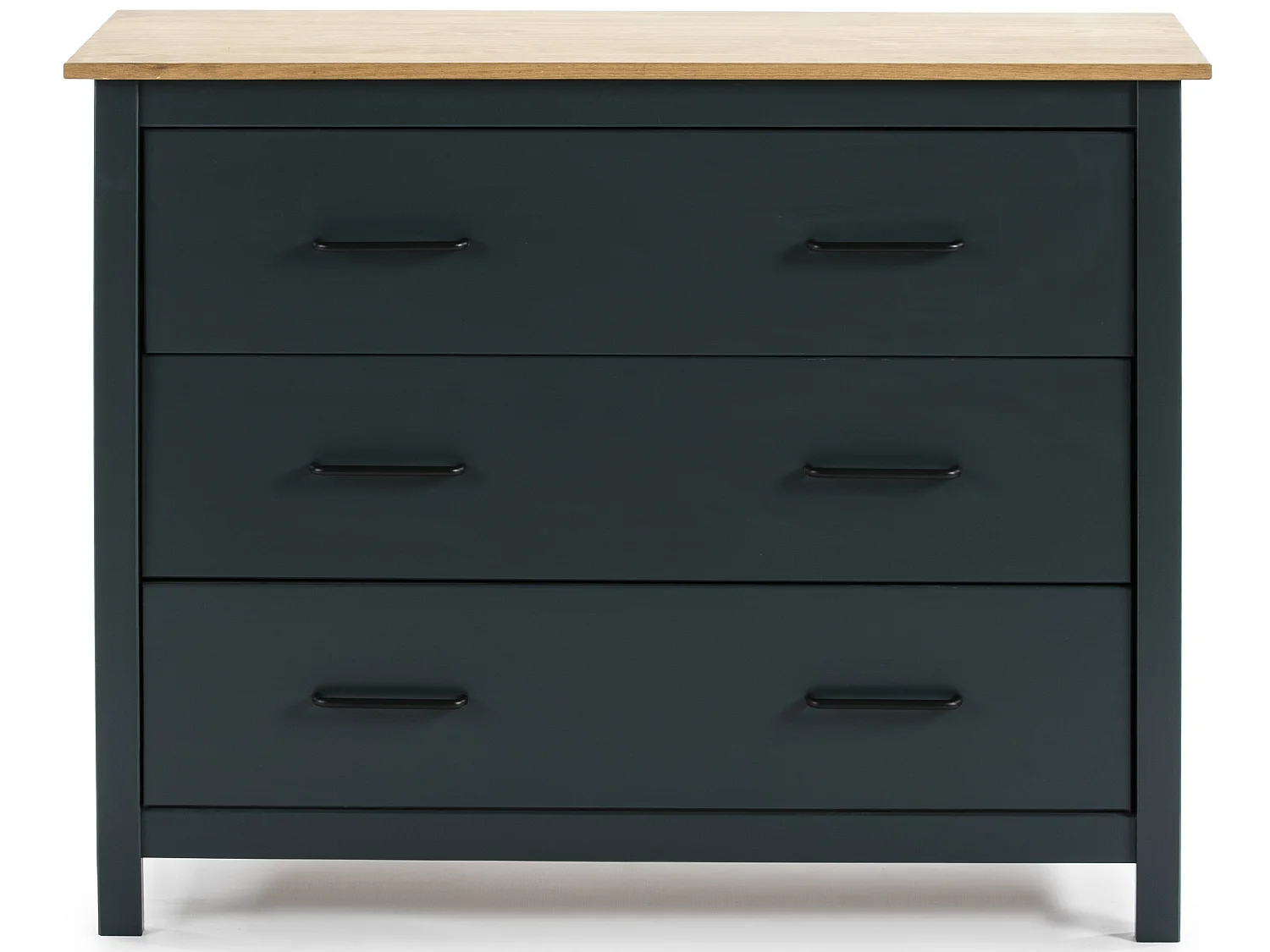 Commode en pin massif décor ciré bleu marine et chêne, meuble de rangement - Longueur 100 x Profondeur 40 x Hauteur 80 cm