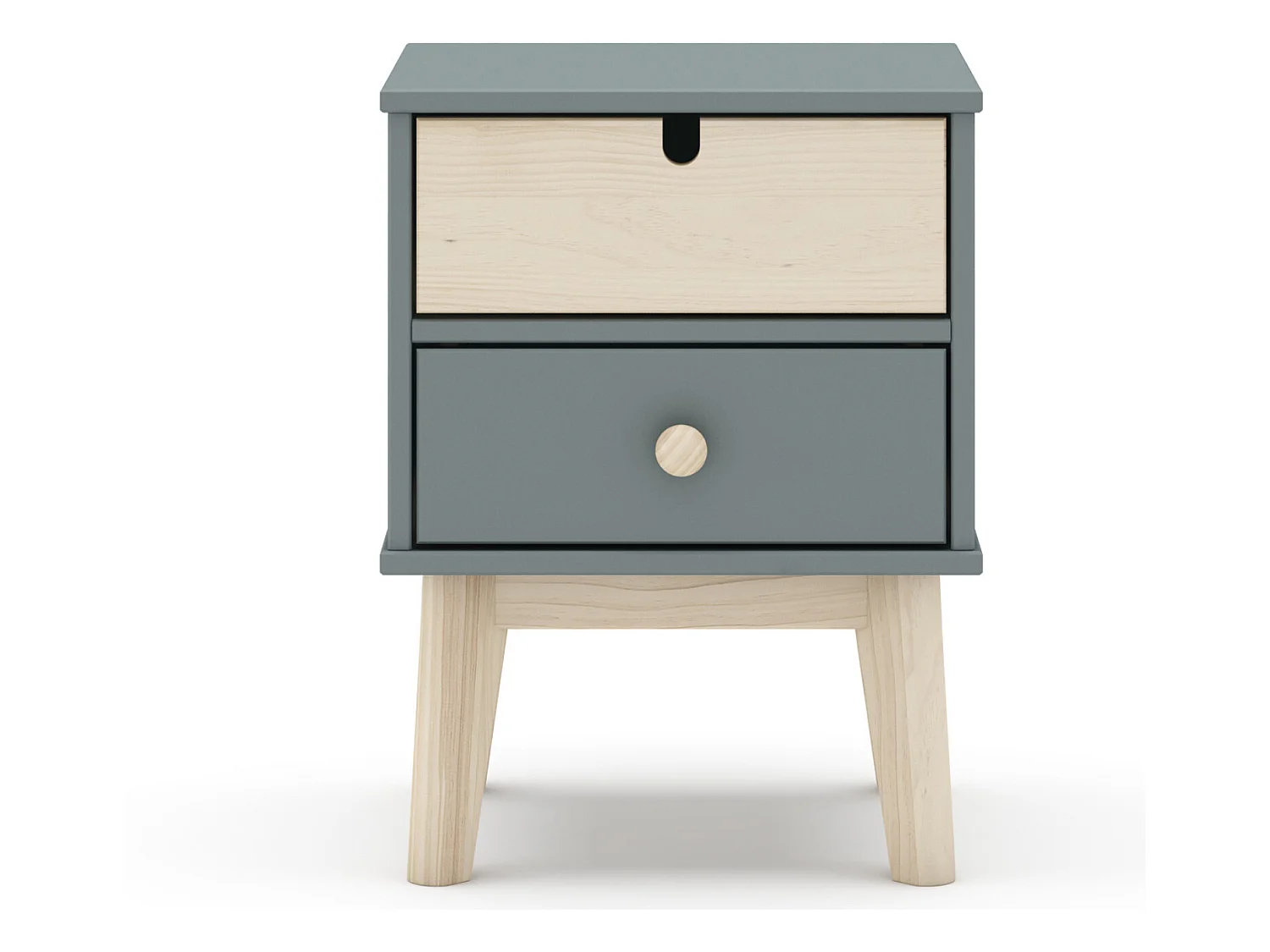 Table de chevet, table de nuit en pin ciré et MDF coloris vert kaki, blanc - Longueur 40 x Profondeur 35 x Hauteur 52 cm