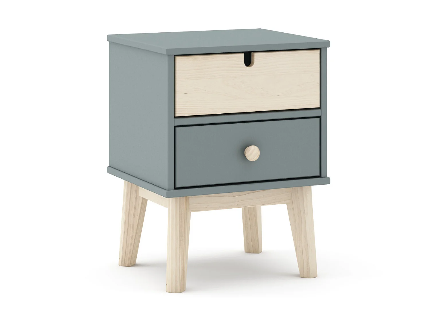 Table de chevet, table de nuit en pin ciré et MDF coloris vert kaki, blanc - Longueur 40 x Profondeur 35 x Hauteur 52 cm