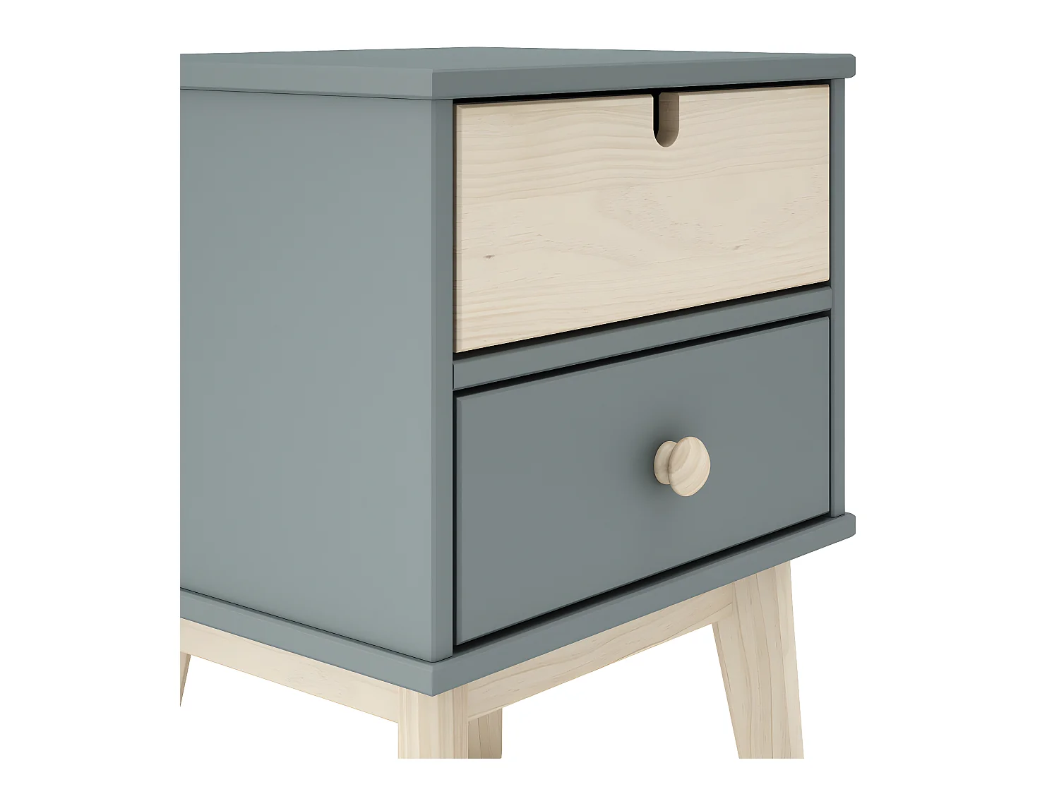 Table de chevet, table de nuit en pin ciré et MDF coloris vert kaki, blanc - Longueur 40 x Profondeur 35 x Hauteur 52 cm