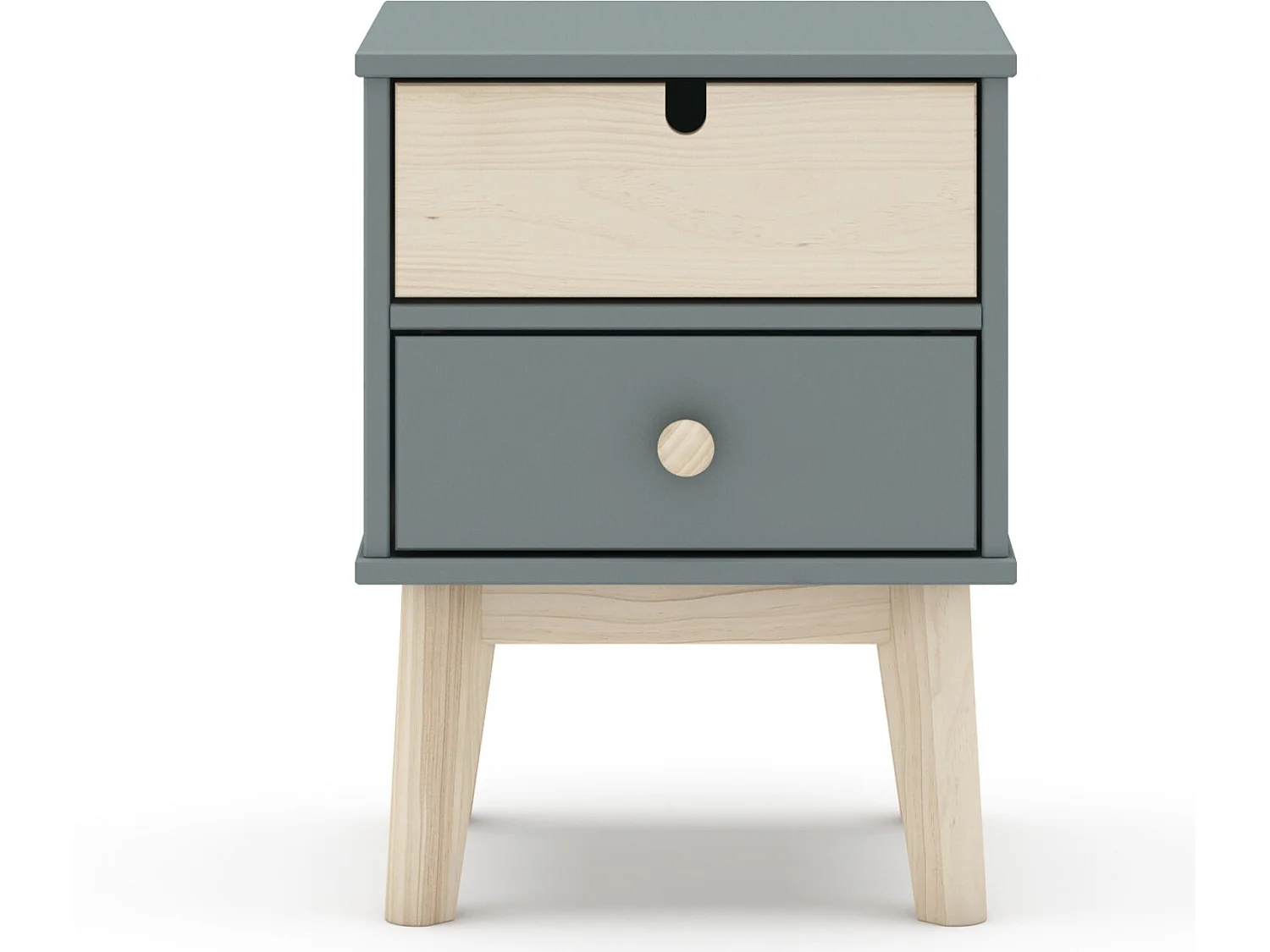 Table de chevet, table de nuit en pin ciré et MDF coloris vert kaki, blanc - Longueur 40 x Profondeur 35 x Hauteur 52 cm