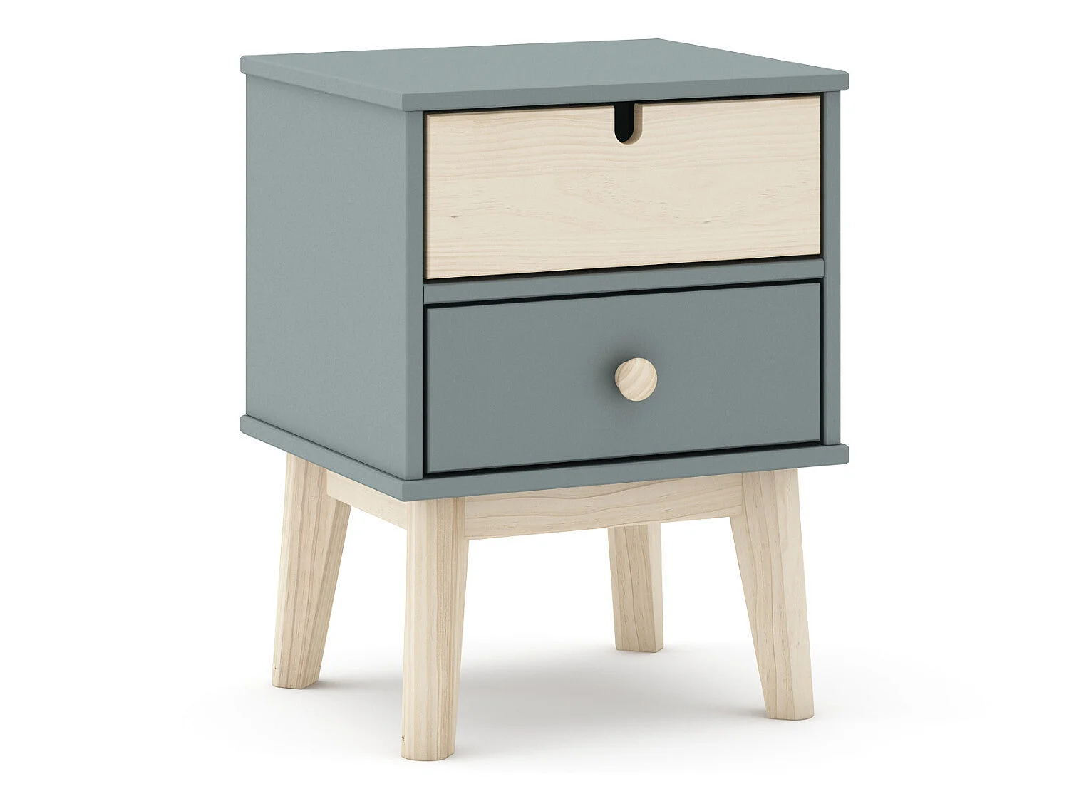 Table de chevet, table de nuit en pin ciré et MDF coloris vert kaki, blanc - Longueur 40 x Profondeur 35 x Hauteur 52 cm