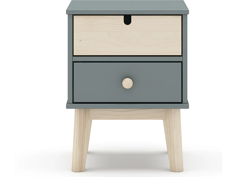 Table de chevet, table de nuit en pin ciré et MDF coloris vert kaki, blanc - Longueur 40 x Profondeur 35 x Hauteur 52 cm