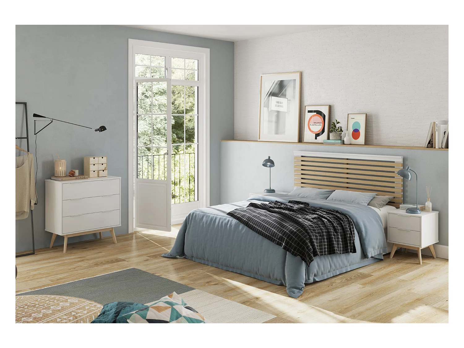 Table de chevet, table de nuit en pin et MDF coloris blanc - Longueur 40 x Profondeur 35  x Hauteur 53 cm