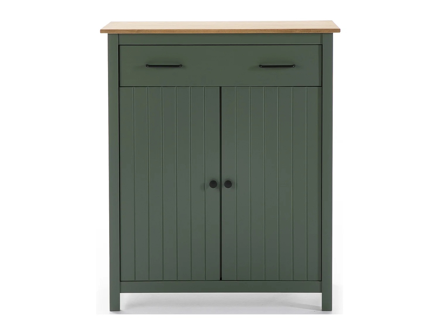 Meuble de rangement, meuble d'appoint en pin massif décor ciré chêne et vert - Longueur 90 x Profondeur 40 x Hauteur 110 cm