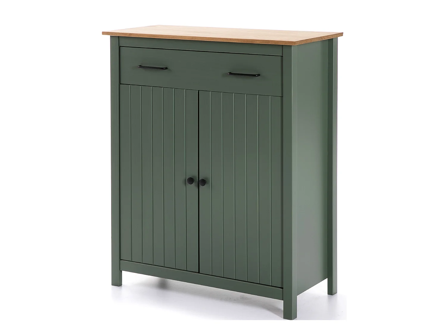 Meuble de rangement, meuble d'appoint en pin massif décor ciré chêne et vert - Longueur 90 x Profondeur 40 x Hauteur 110 cm