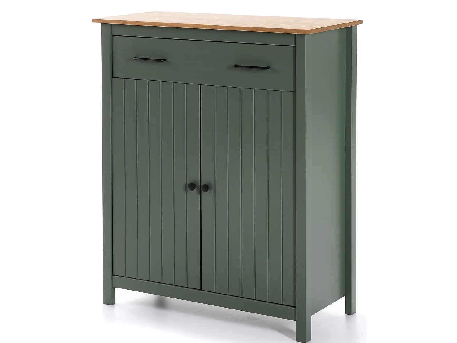 Meuble de rangement, meuble d'appoint en pin massif décor ciré chêne et vert - Longueur 90 x Profondeur 40 x Hauteur 110 cm