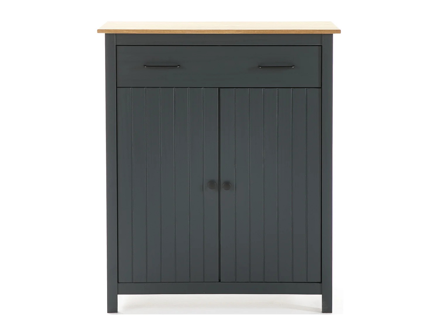 Meuble de rangement d'appoint en pin massif décor ciré chêne et bleu - Longueur 90 x Profondeur 40 x Hauteur 110 cm