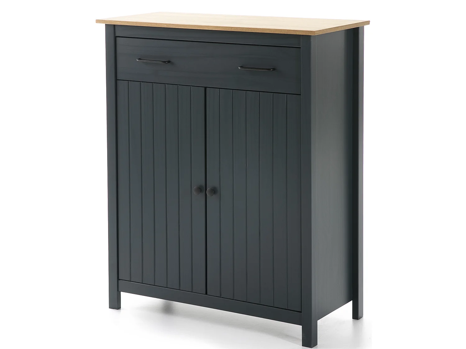 Meuble de rangement d'appoint en pin massif décor ciré chêne et bleu - Longueur 90 x Profondeur 40 x Hauteur 110 cm