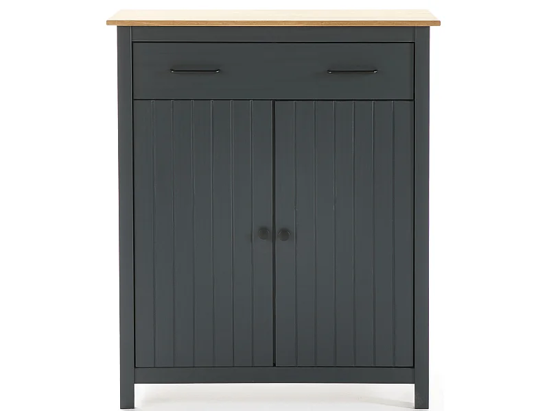 Meuble de rangement d'appoint en pin massif décor ciré chêne et bleu - Longueur 90 x Profondeur 40 x Hauteur 110 cm