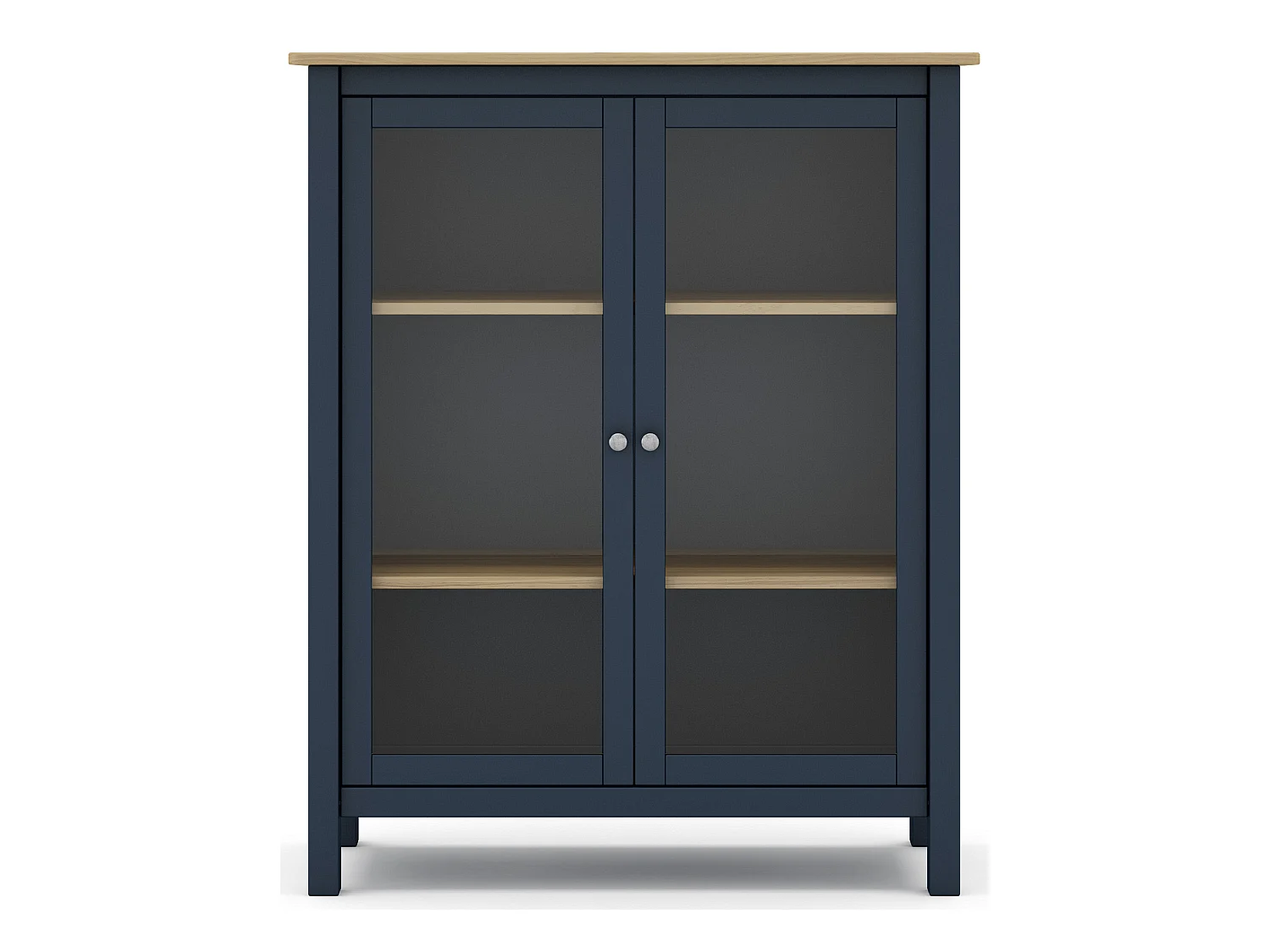 Vitrine en pin massif chêne et bleu, meuble de rangement avec 2 portes - Longueur 90 x Profondeur 40 x Hauteur 110 cm
