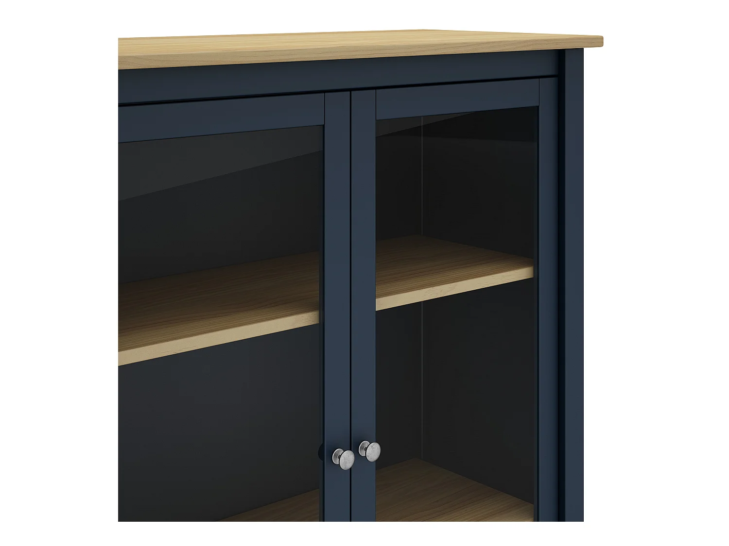 Vitrine en pin massif chêne et bleu, meuble de rangement avec 2 portes - Longueur 90 x Profondeur 40 x Hauteur 110 cm