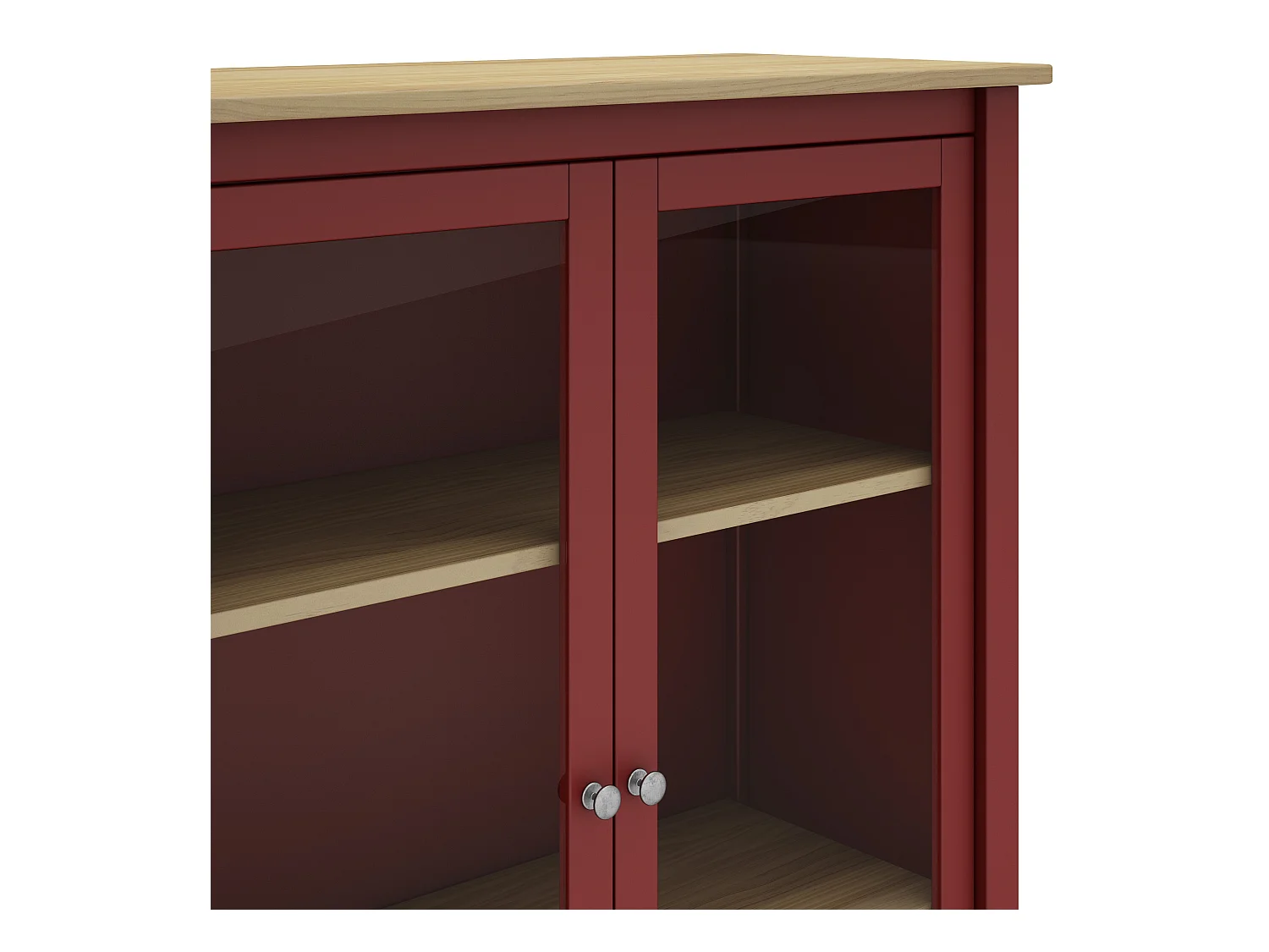 Vitrine en pin massif chêne et bordeaux, meuble de rangement avec 2 portes - Longueur 90 x Profondeur 40 x Hauteur 110 cm