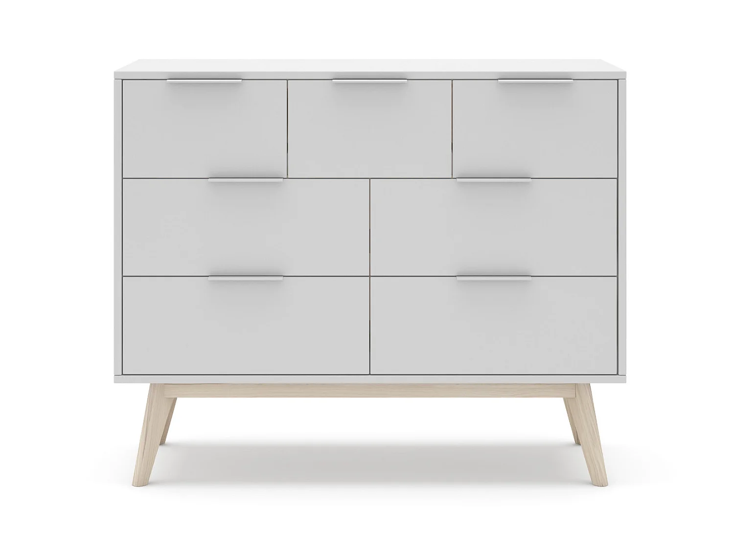 Commode, meuble de rangement en pin et MDF avec 7 tiroirs coloris blanc - Longueur 120  x Profondeur 40  x Hauteur 83  cm