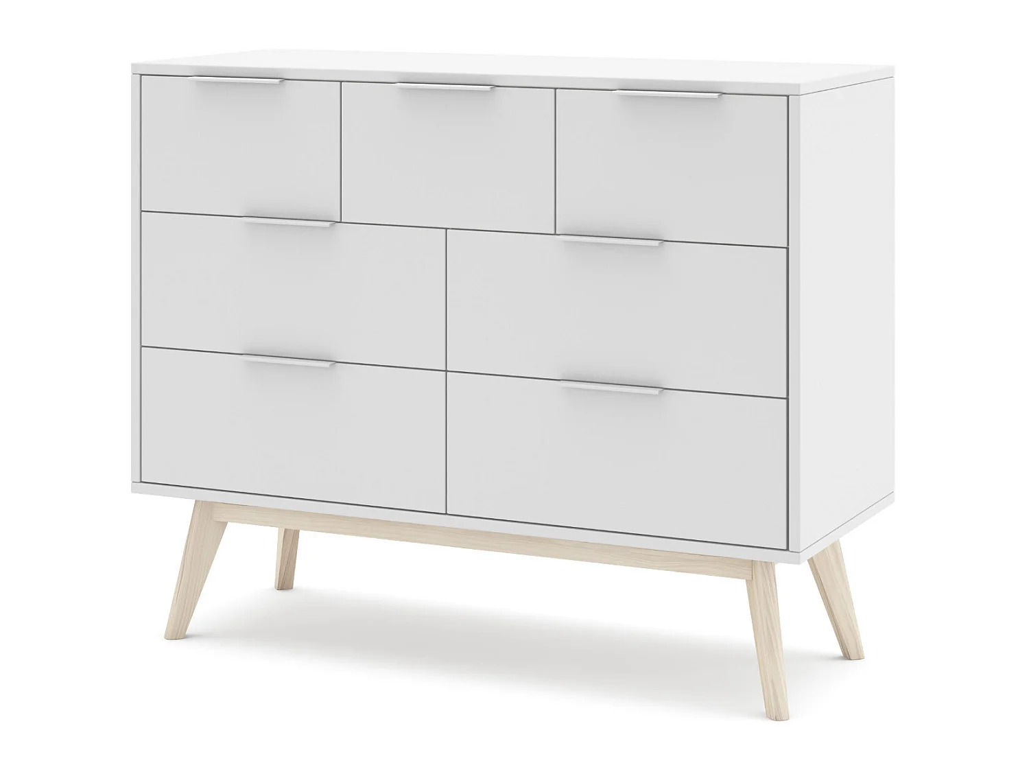 Commode, meuble de rangement en pin et MDF avec 7 tiroirs coloris blanc - Longueur 120  x Profondeur 40  x Hauteur 83  cm
