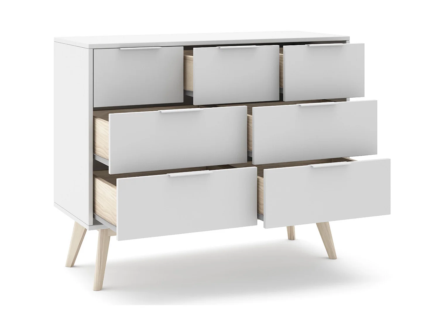 Commode, meuble de rangement en pin et MDF avec 7 tiroirs coloris blanc - Longueur 120  x Profondeur 40  x Hauteur 83  cm