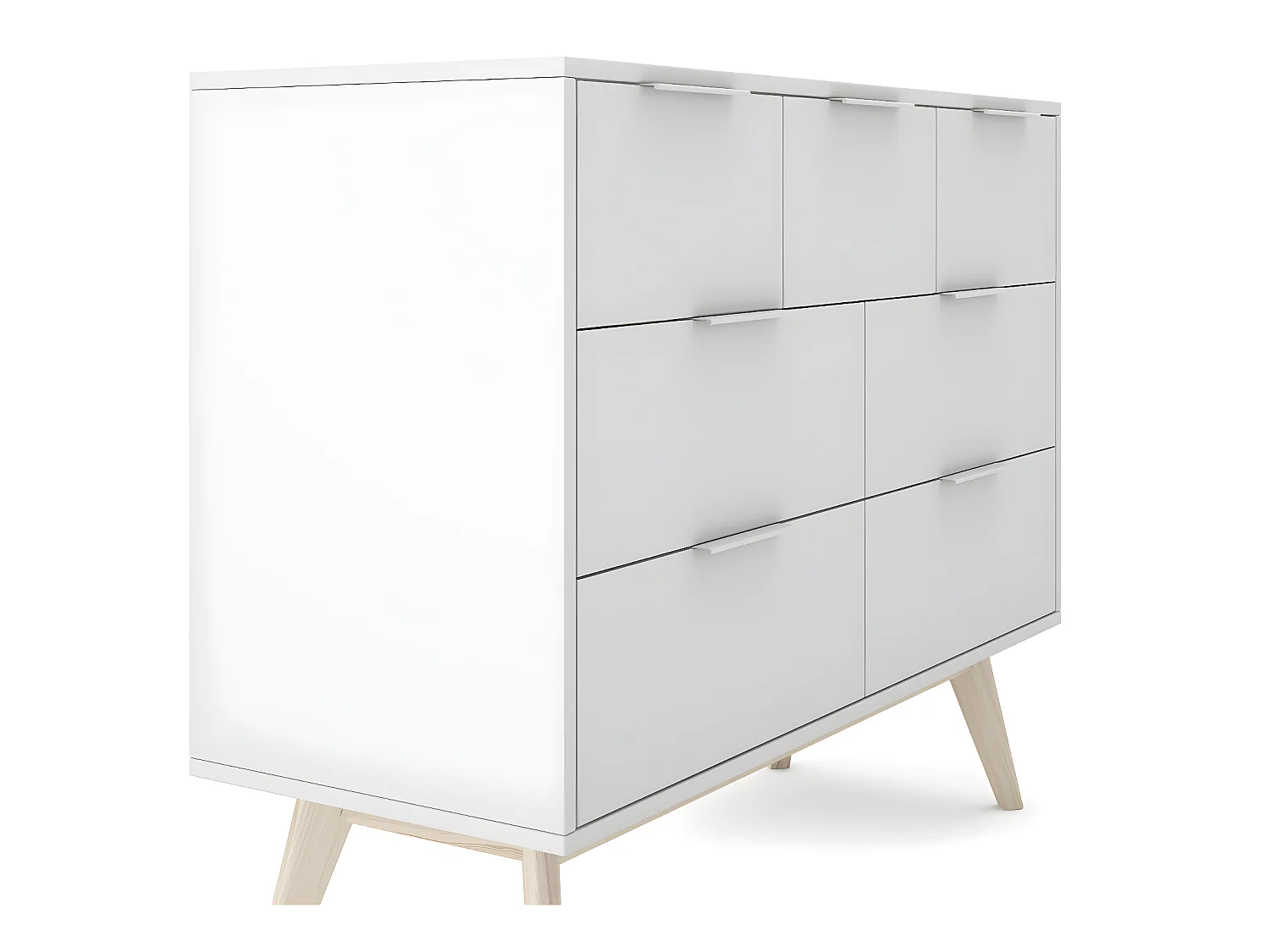 Commode, meuble de rangement en pin et MDF avec 7 tiroirs coloris blanc - Longueur 120  x Profondeur 40  x Hauteur 83  cm
