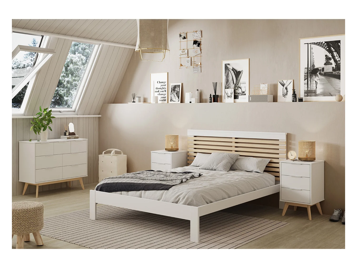 Commode, meuble de rangement en pin et MDF avec 7 tiroirs coloris blanc - Longueur 120  x Profondeur 40  x Hauteur 83  cm