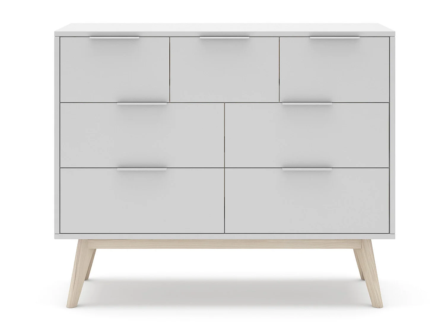Commode, meuble de rangement en pin et MDF avec 7 tiroirs coloris blanc - Longueur 120  x Profondeur 40  x Hauteur 83  cm
