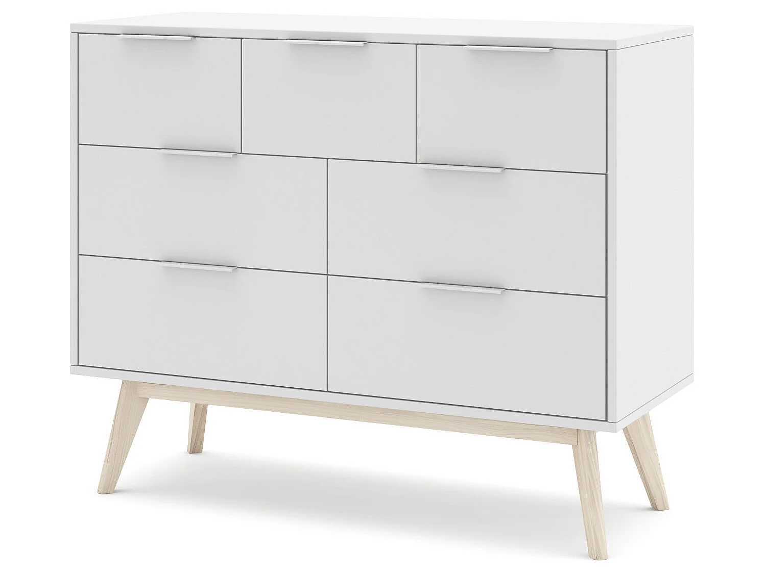 Commode, meuble de rangement en pin et MDF avec 7 tiroirs coloris blanc - Longueur 120  x Profondeur 40  x Hauteur 83  cm