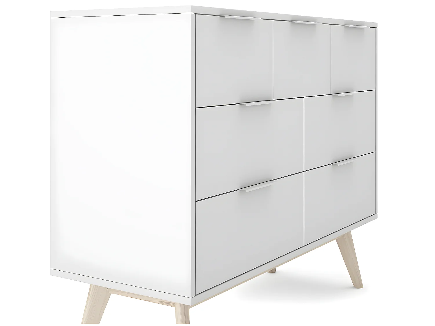 Commode, meuble de rangement en pin et MDF avec 7 tiroirs coloris blanc - Longueur 120  x Profondeur 40  x Hauteur 83  cm