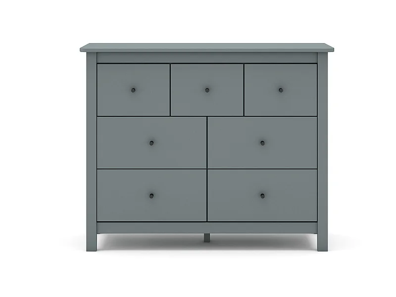 Commode, meuble de rangement en pin avec 7 tiroirs coloris Vert kaki  - Longueur 100 x Profondeur 40  x Hauteur 80 cm