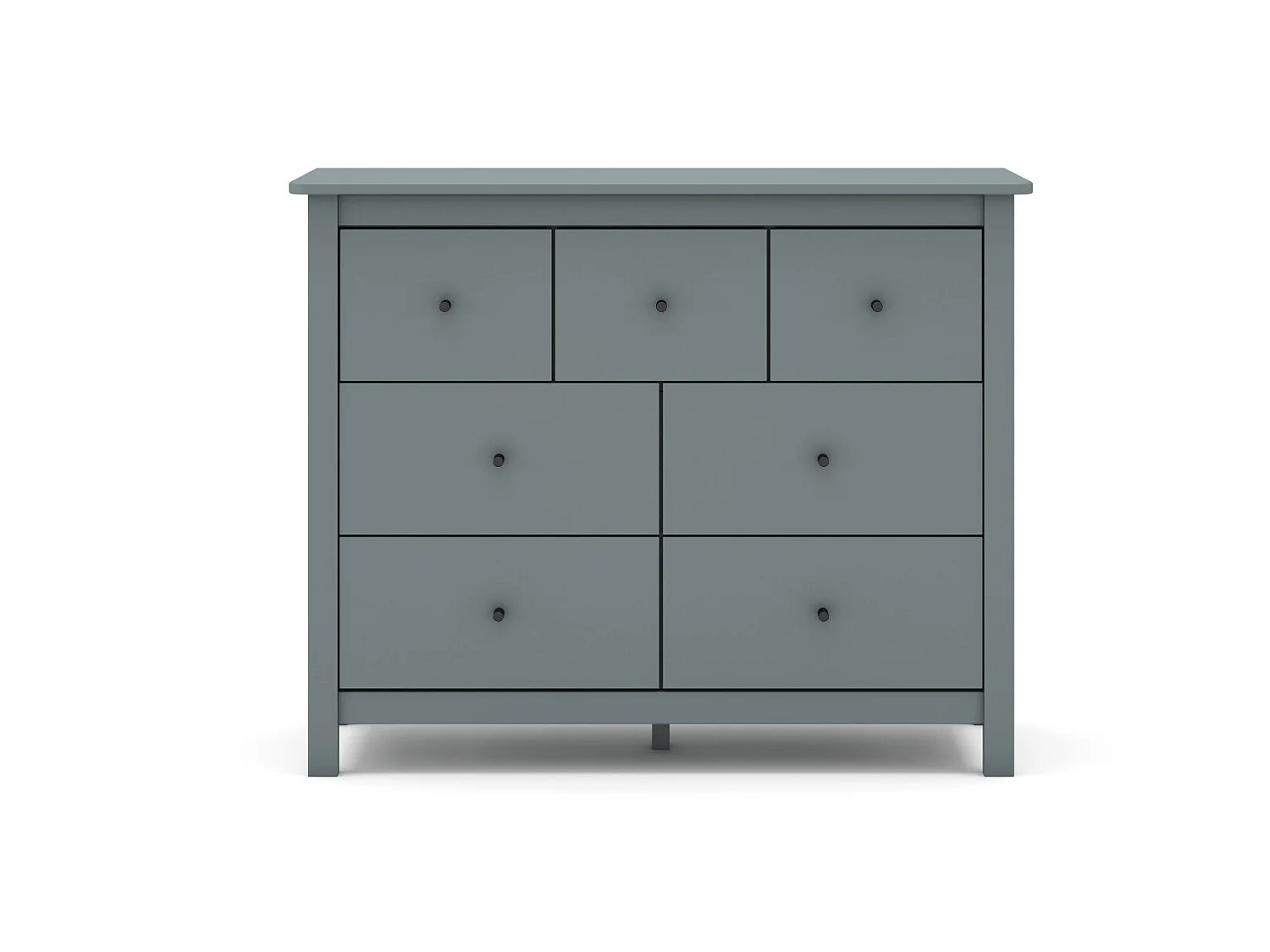 Commode, meuble de rangement en pin avec 7 tiroirs coloris Vert kaki  - Longueur 100 x Profondeur 40  x Hauteur 80 cm