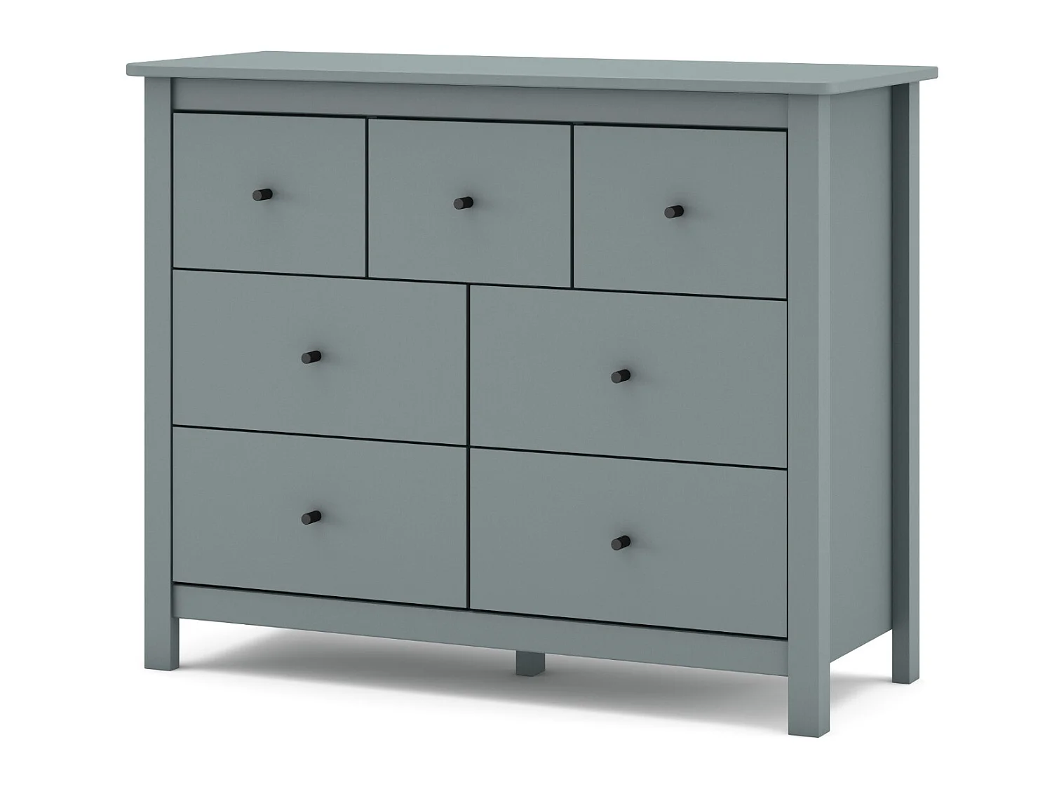Commode, meuble de rangement en pin avec 7 tiroirs coloris Vert kaki  - Longueur 100 x Profondeur 40  x Hauteur 80 cm