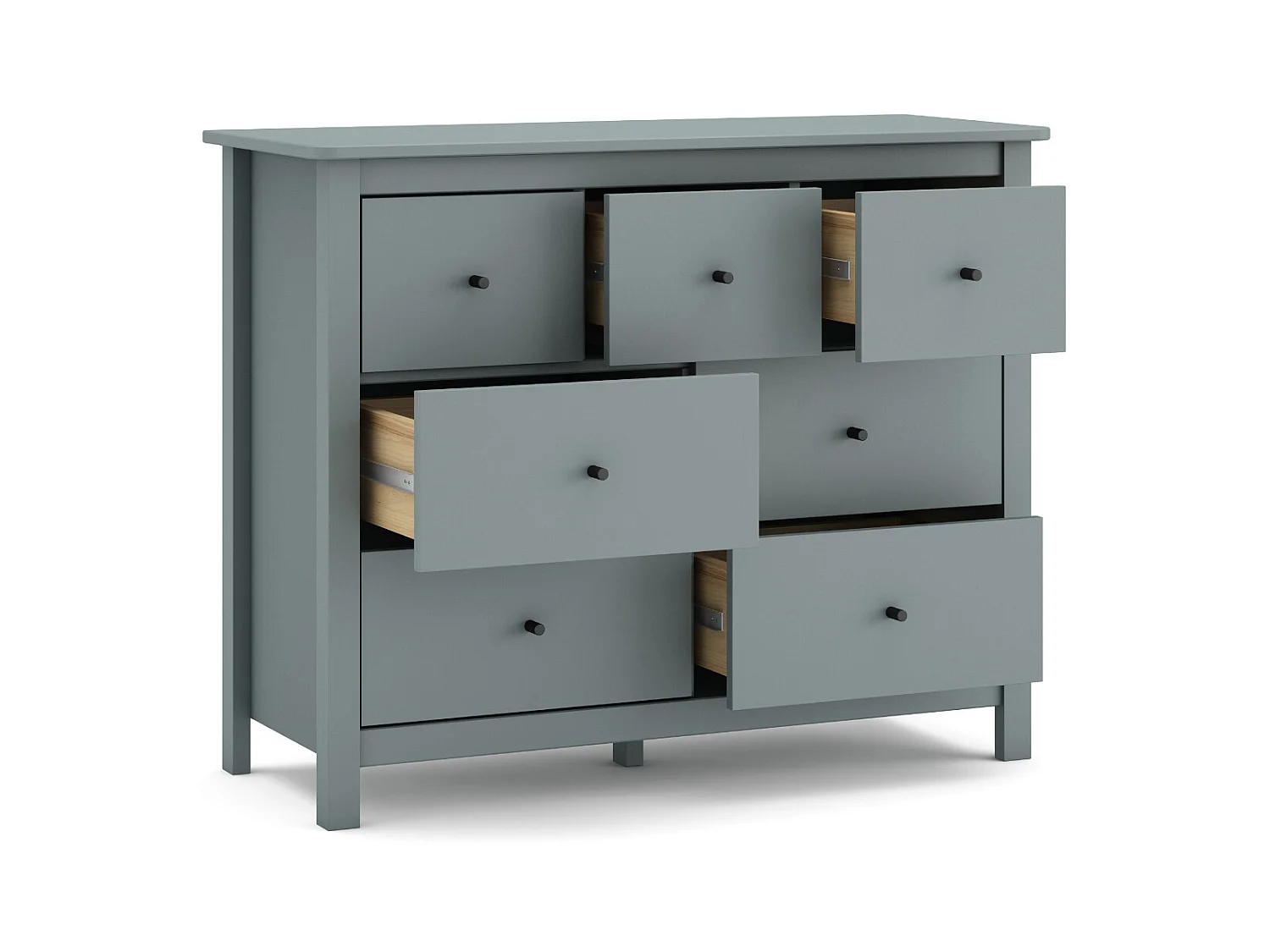 Commode, meuble de rangement en pin avec 7 tiroirs coloris Vert kaki  - Longueur 100 x Profondeur 40  x Hauteur 80 cm