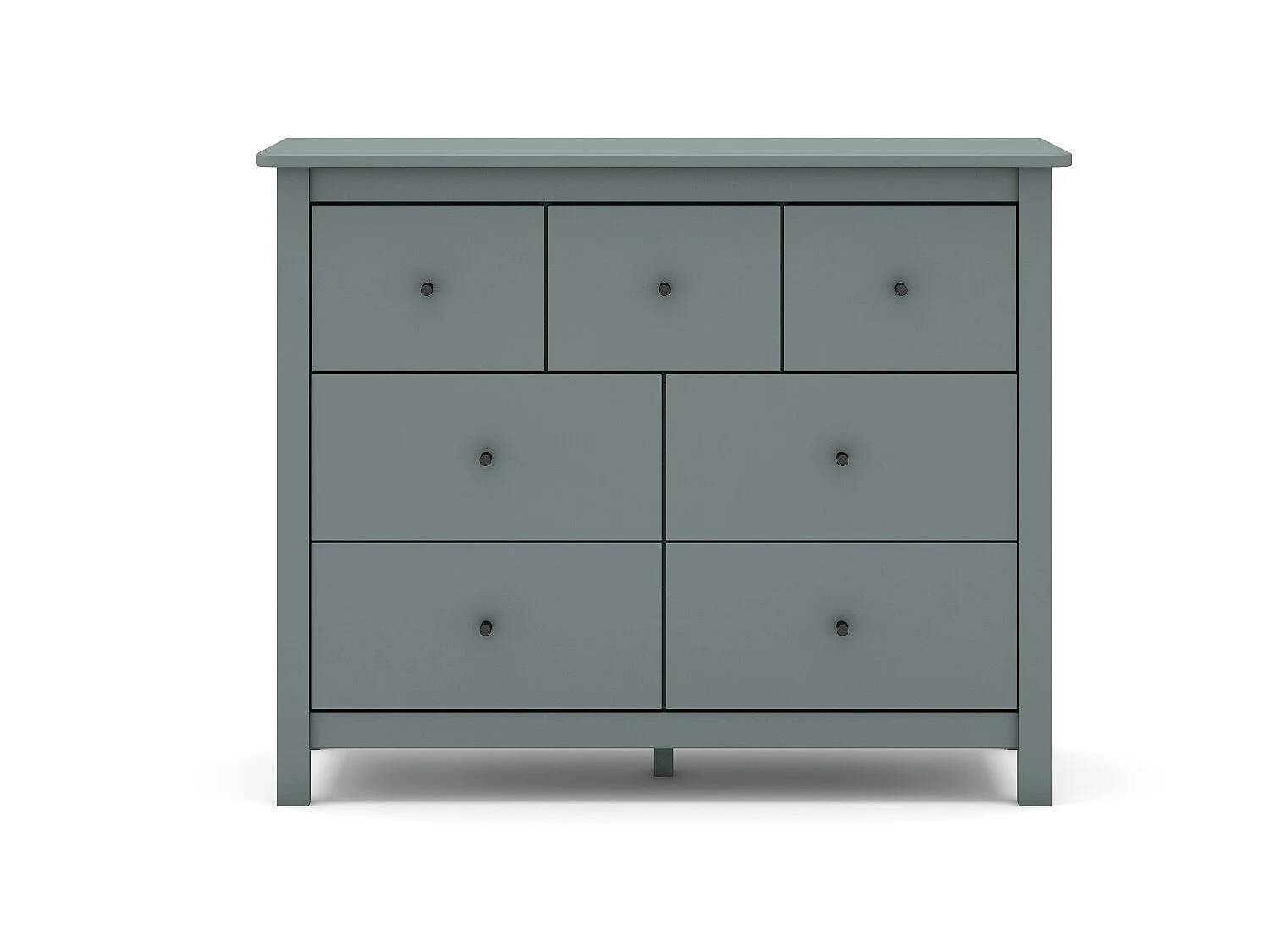 Commode, meuble de rangement en pin avec 7 tiroirs coloris Vert kaki  - Longueur 100 x Profondeur 40  x Hauteur 80 cm