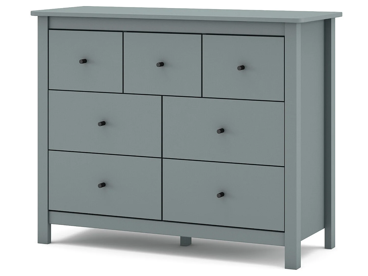 Commode, meuble de rangement en pin avec 7 tiroirs coloris Vert kaki  - Longueur 100 x Profondeur 40  x Hauteur 80 cm