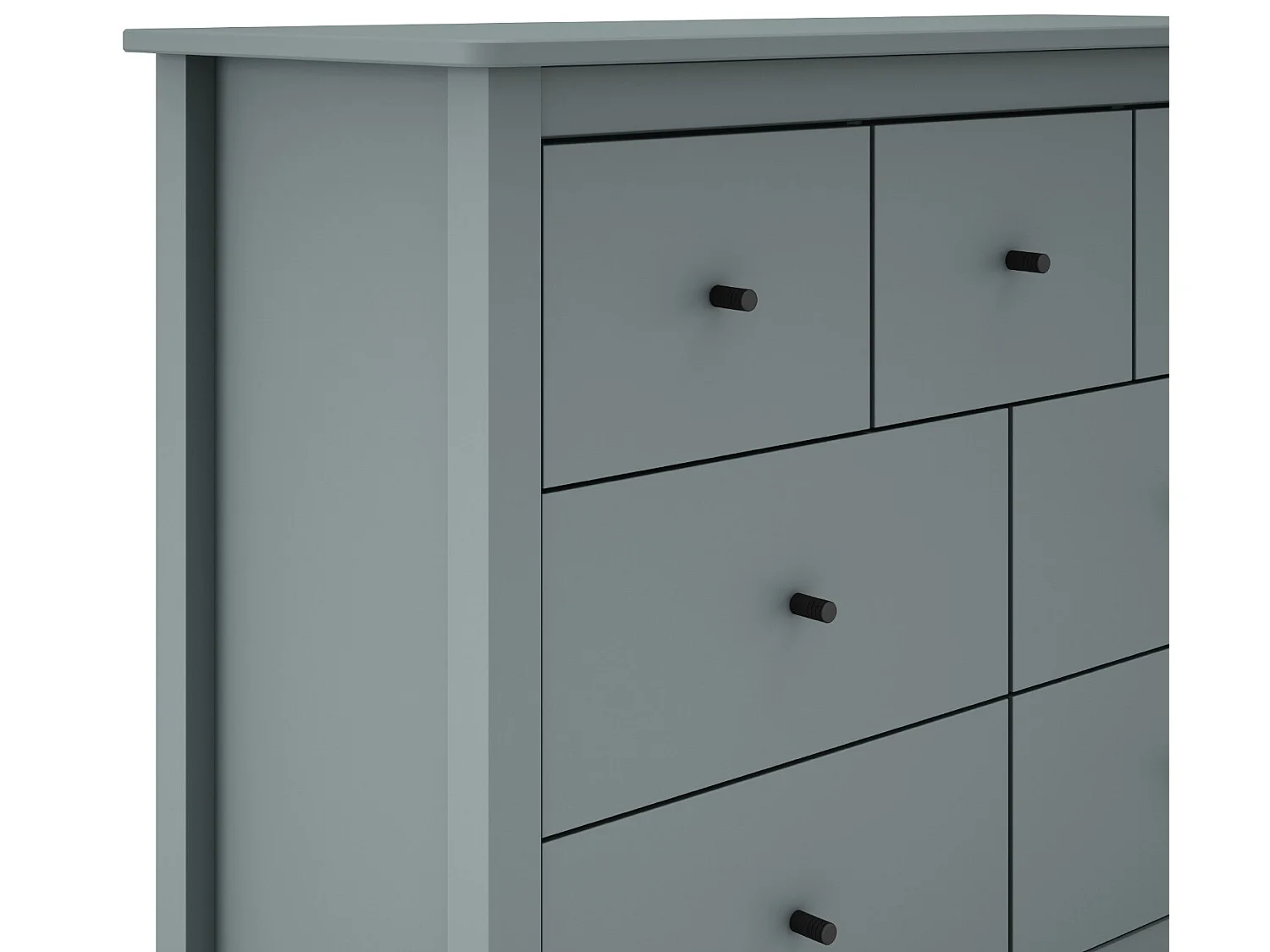 Commode, meuble de rangement en pin avec 7 tiroirs coloris Vert kaki  - Longueur 100 x Profondeur 40  x Hauteur 80 cm