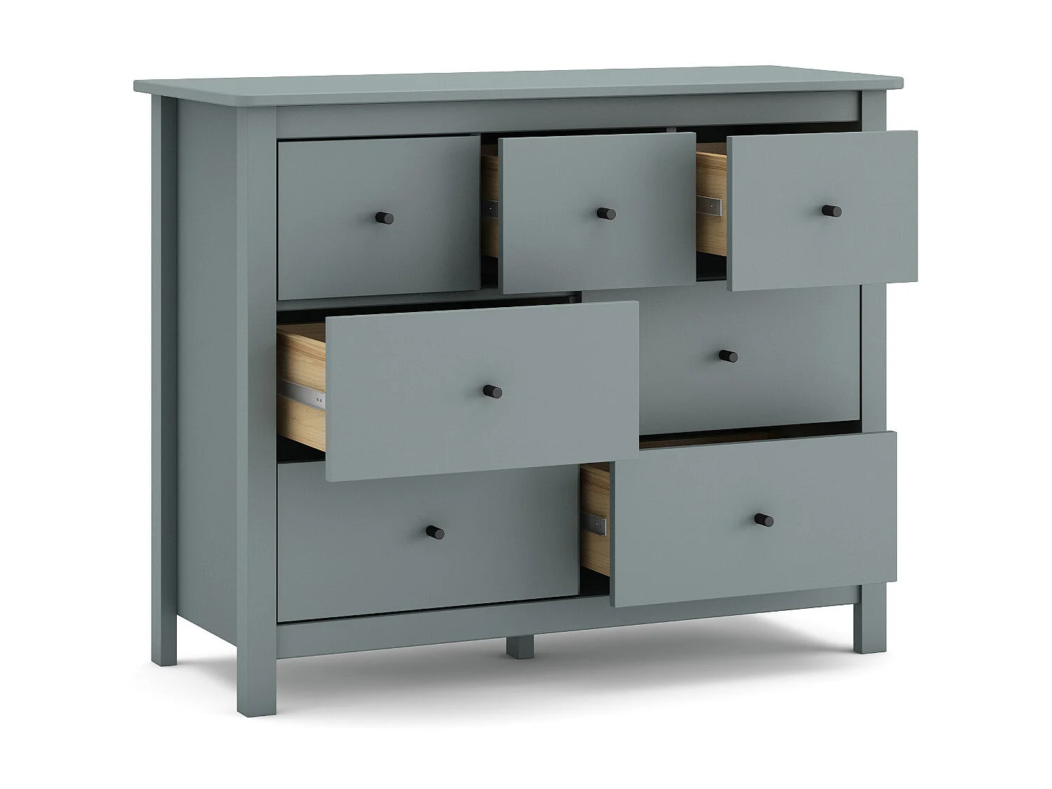 Commode, meuble de rangement en pin avec 7 tiroirs coloris Vert kaki  - Longueur 100 x Profondeur 40  x Hauteur 80 cm