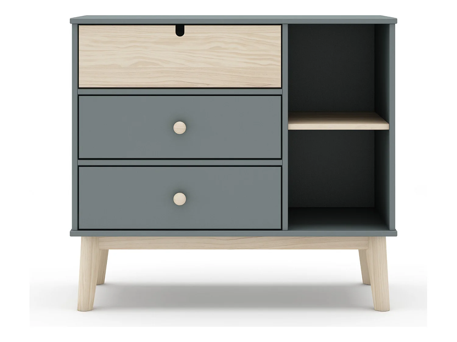 Commode, meuble de rangement en pin ciré et MDF coloris vert kaki, blanc  - Longueur 90  x Profondeur 40 x Hauteur 80  cm