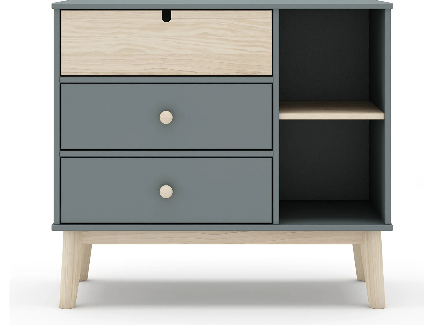 Commode, meuble de rangement en pin ciré et MDF coloris vert kaki, blanc  - Longueur 90  x Profondeur 40 x Hauteur 80  cm