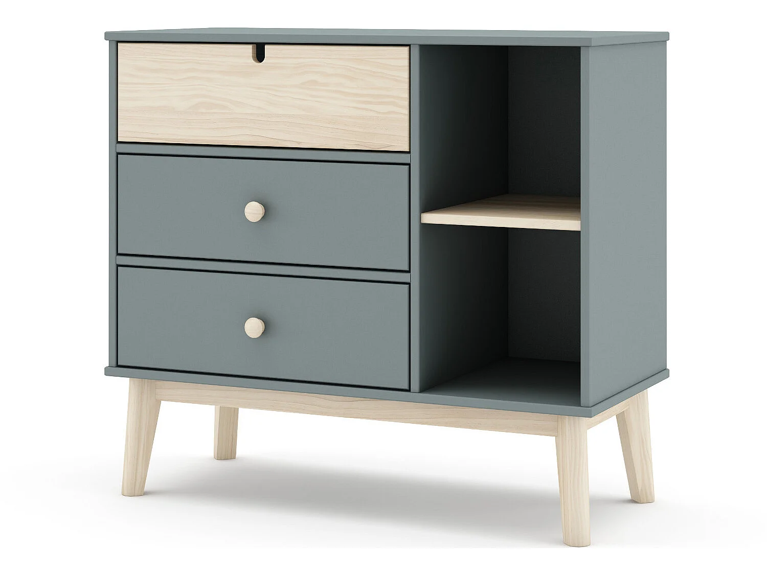 Commode, meuble de rangement en pin ciré et MDF coloris vert kaki, blanc  - Longueur 90  x Profondeur 40 x Hauteur 80  cm