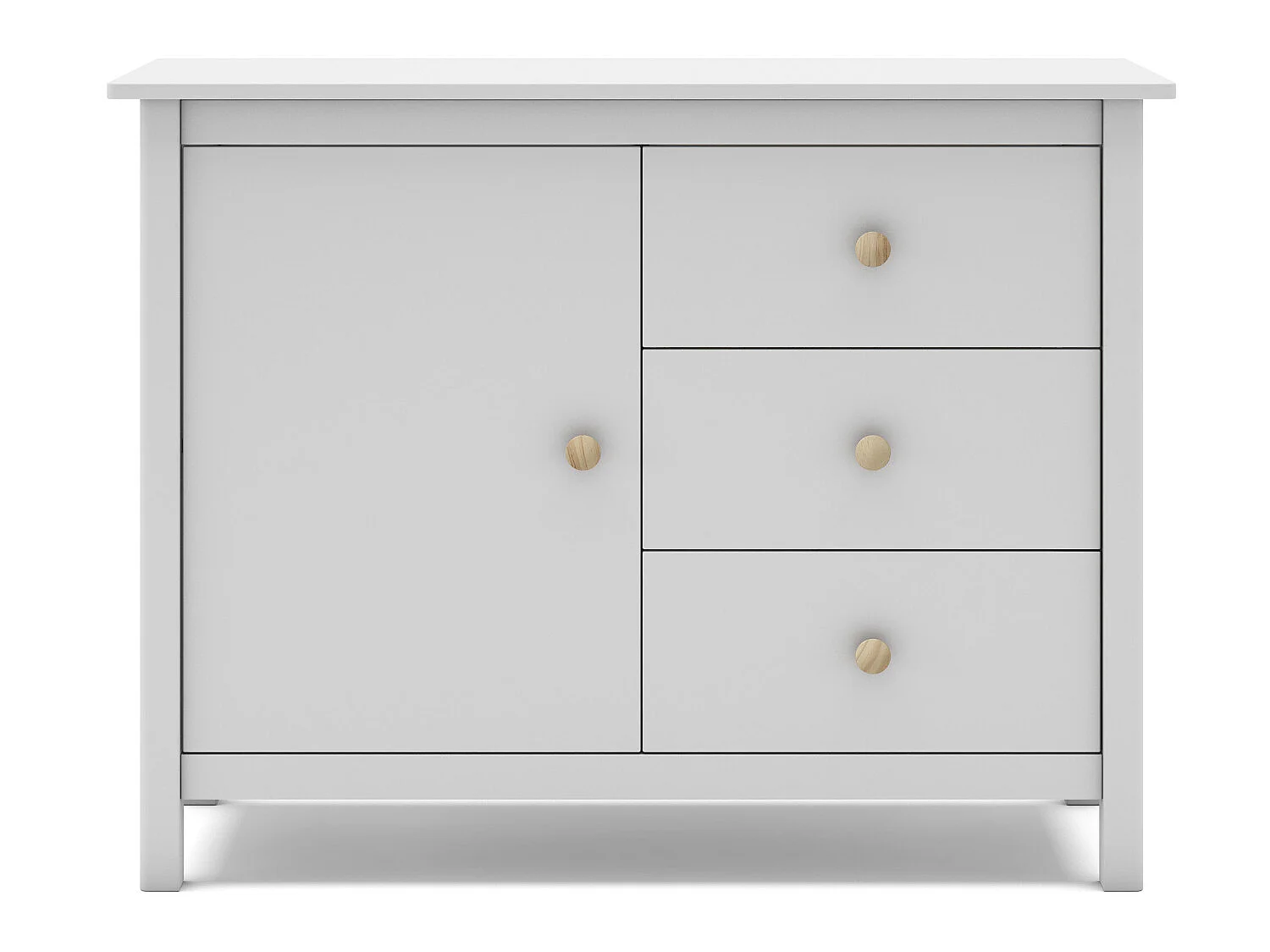 Commode, meuble de rangement avec 3 tiroirs en pin coloris blanc - Longueur  90 x Profondeur 40  x Hauteur 80 cm